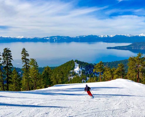 Someone downhill skiing in Nevada.